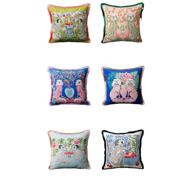 NWT Pillow Cover Grandmillennial Monkeys - Pink Green Chinoiserie Staffordshire - Picture 10 of 16